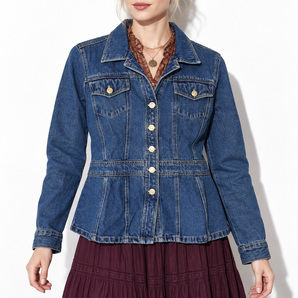 Carolina Blues Denim Peplum Jacket Women M Dark Wash Fitted Tailored Y2k Vintage